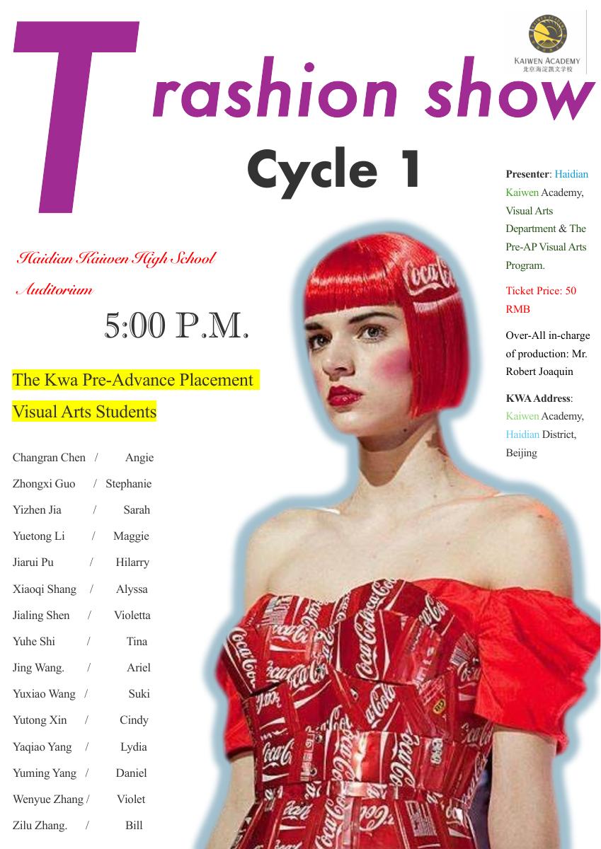 Trashion Show Cycle 1 poster with a red-haired model in a Coca-Cola dress